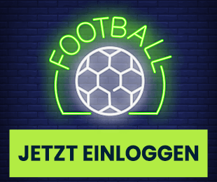 Neonbeleuchteter Fußball mit grünem Schriftzug Football auf dunkler Ziegelwand